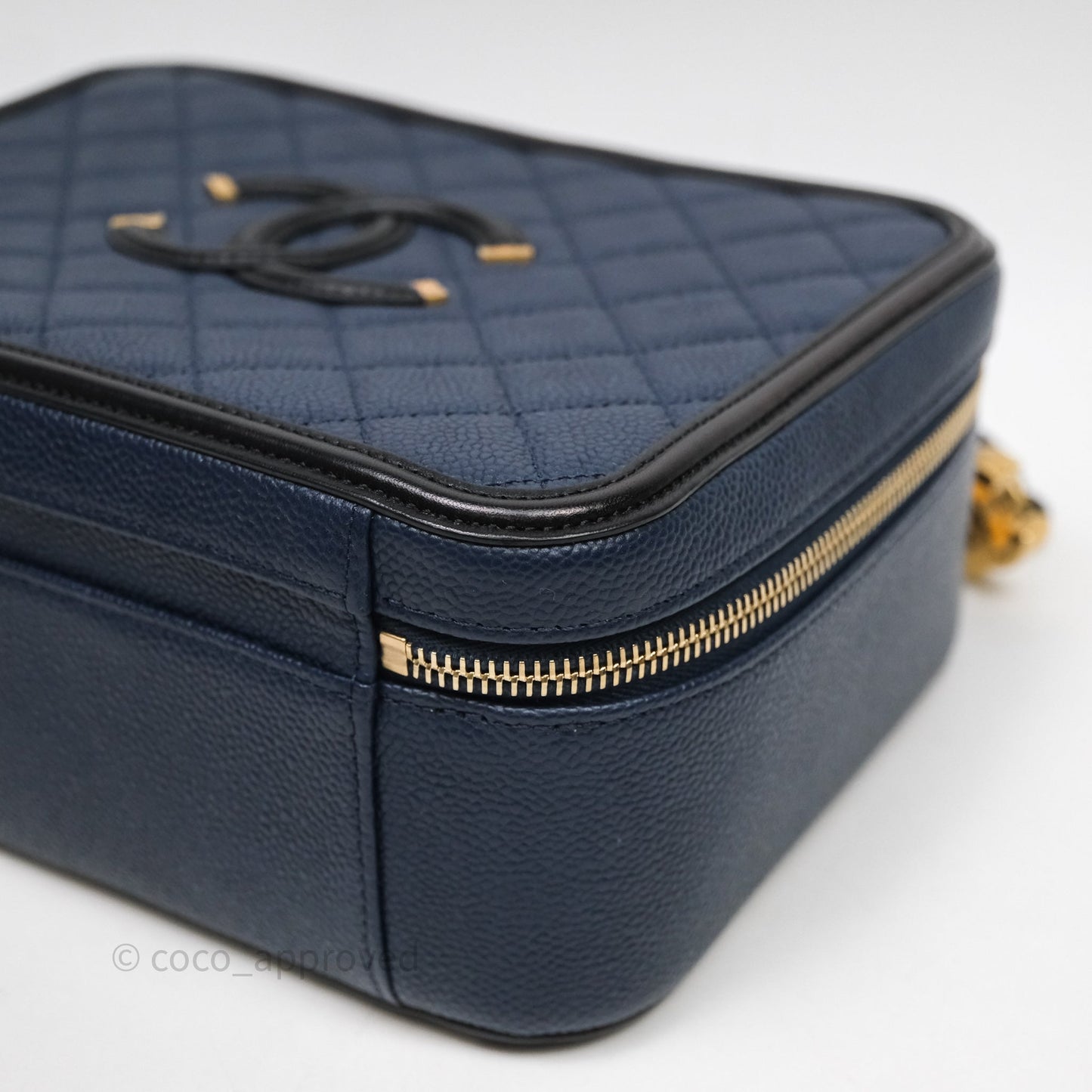 Chanel Quilted Large CC Filigree Vanity Case Navy Black Caviar