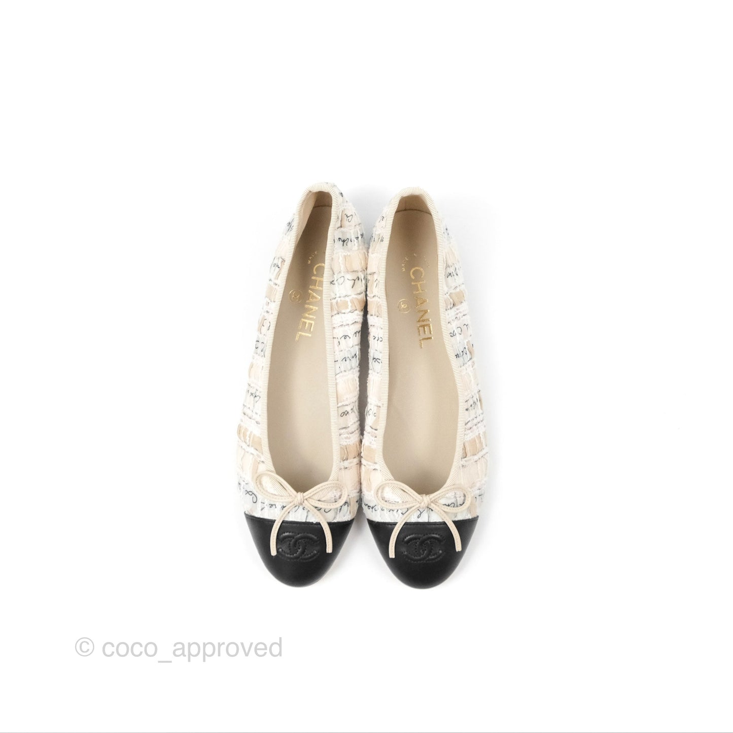Chanel Ballerina Flats Light Pink/Black Fabric Size 38.5