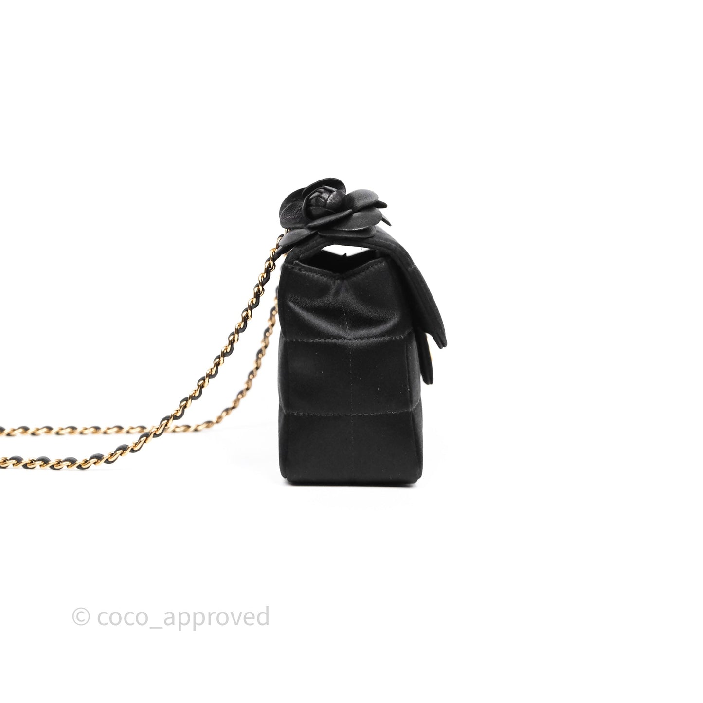 Chanel Vintage Mini Chocolate Bar Camellia Flap Black Velvet Gold Hardware