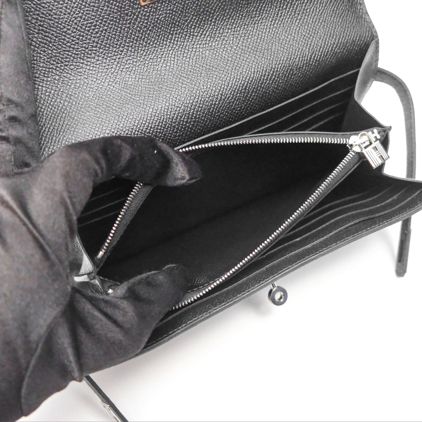 Hermès Kelly Wallet Black Noir 89 Epsom Palladium Hardware
