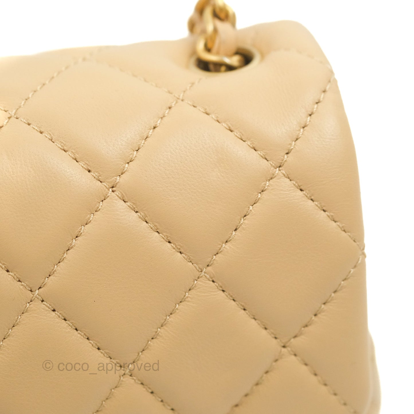 Chanel Mini Rectangular Pearl Crush Beige Lambskin Aged Gold Hardware