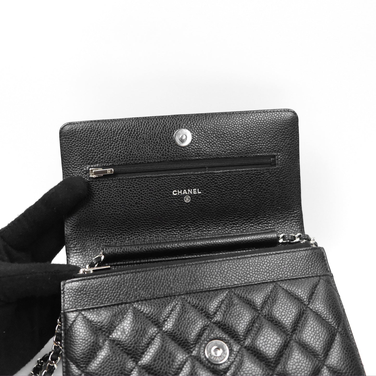 Chanel Quilted Classic Wallet On Chain WOC Black Caviar Silver Hardware