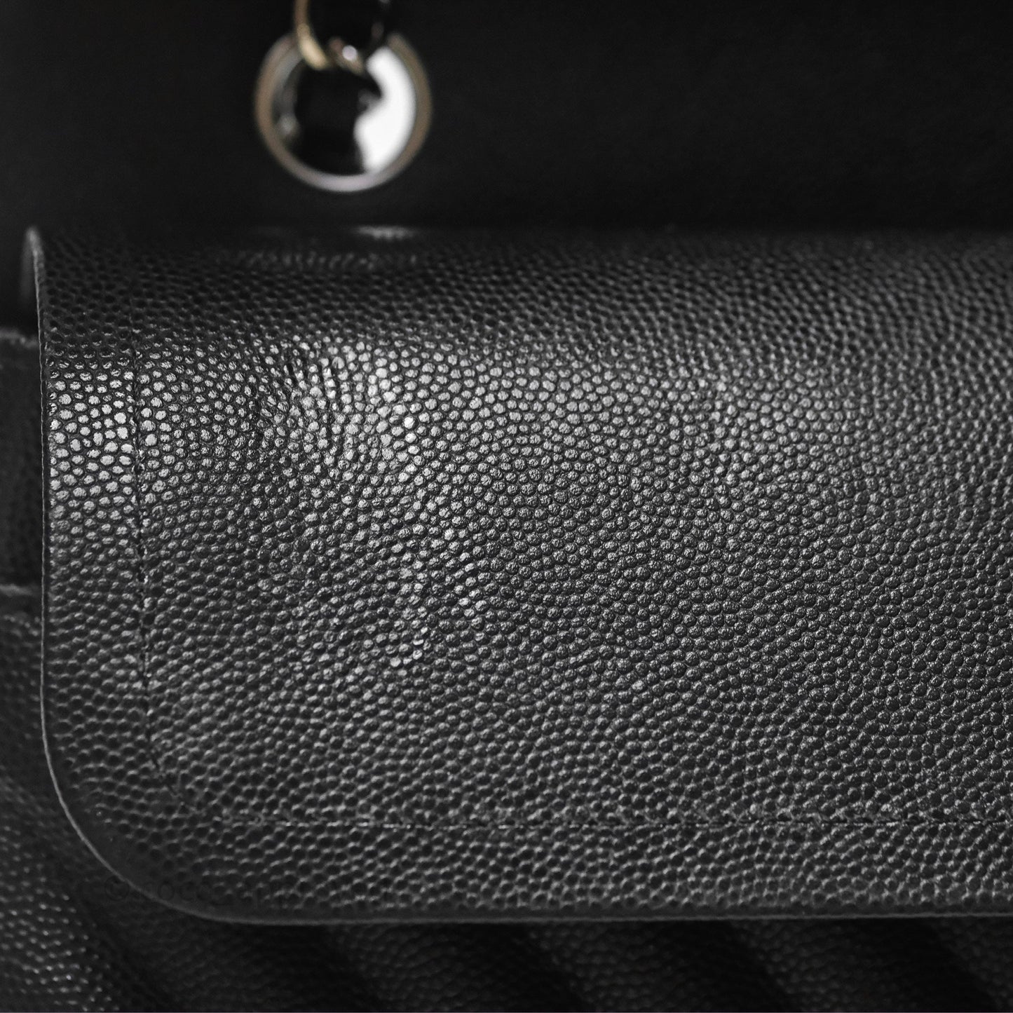 Chanel Classic M/L Medium Flap Chevron Black Caviar Silver Hardware