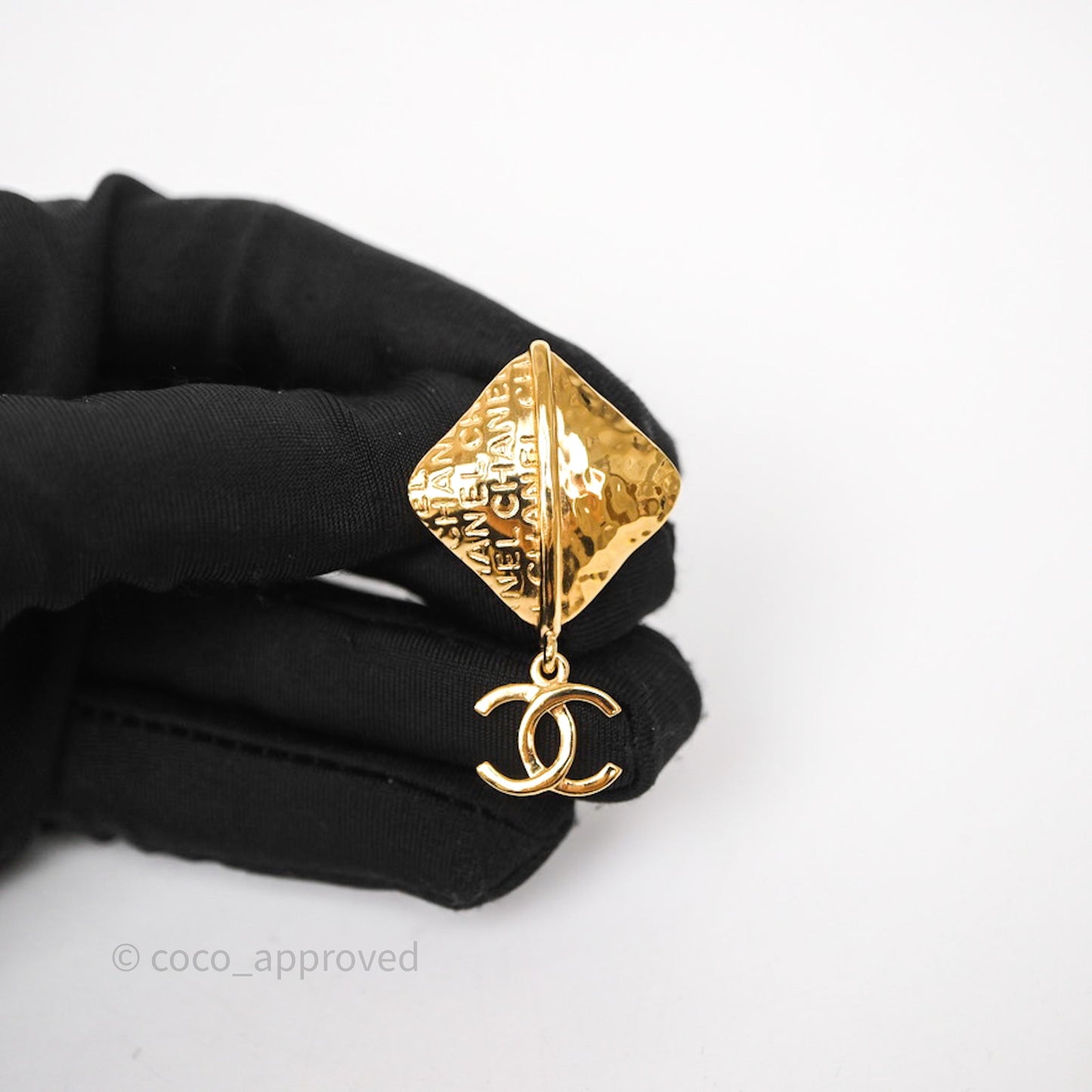 Chanel Square Drop CC Earrings Gold Tone 24K