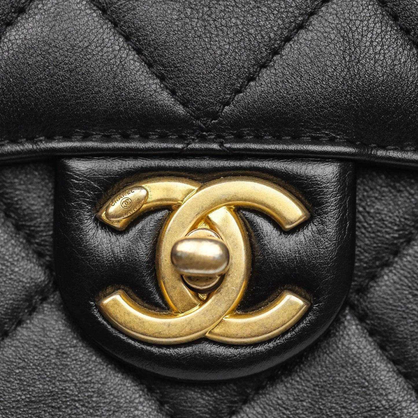 Chanel Mini Moon Messenger Bag Black Calfskin Aged Gold Hardware