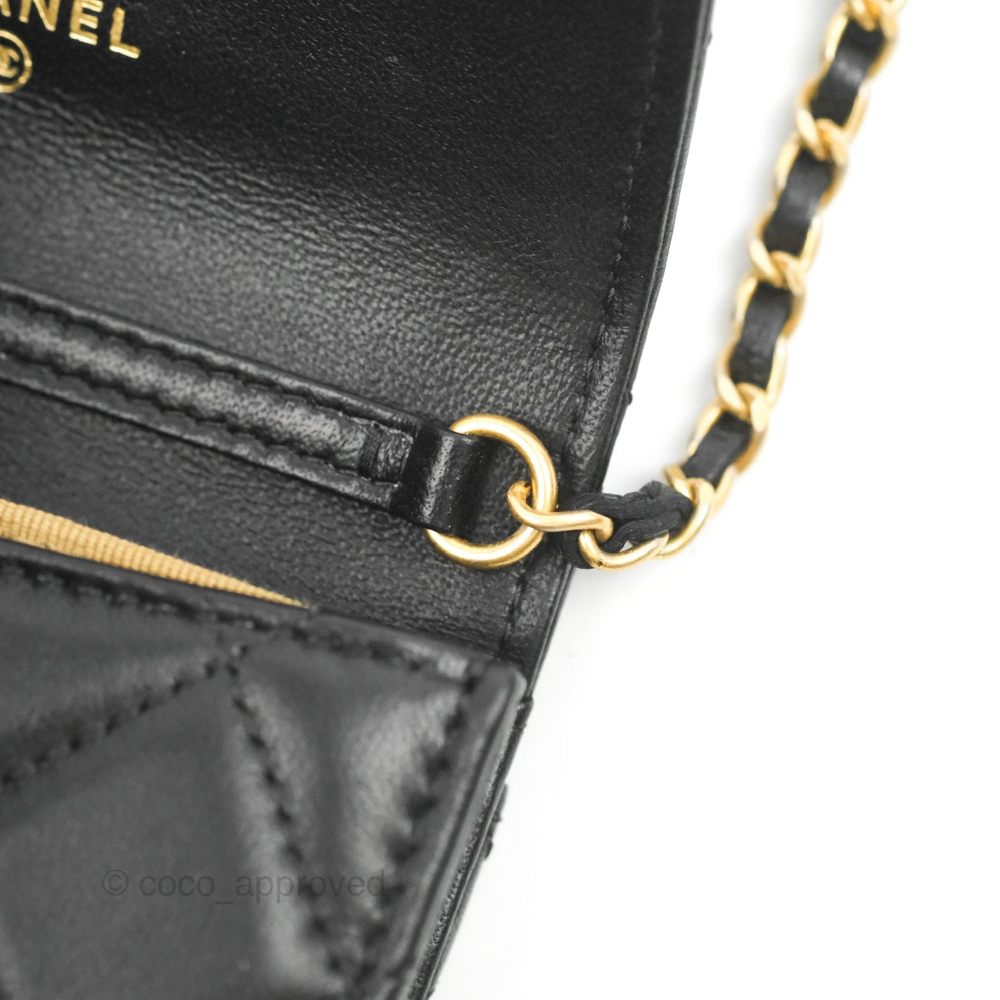 Chanel Pearl Crush Mini Clutch With Chain Black Lambskin Aged Gold Hardware