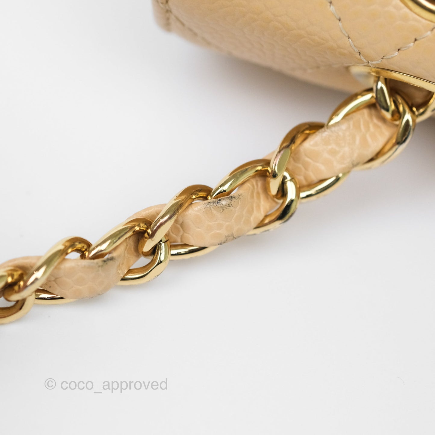 Chanel M/L Medium Classic Flap Quilted Beige Caviar Gold Hardware
