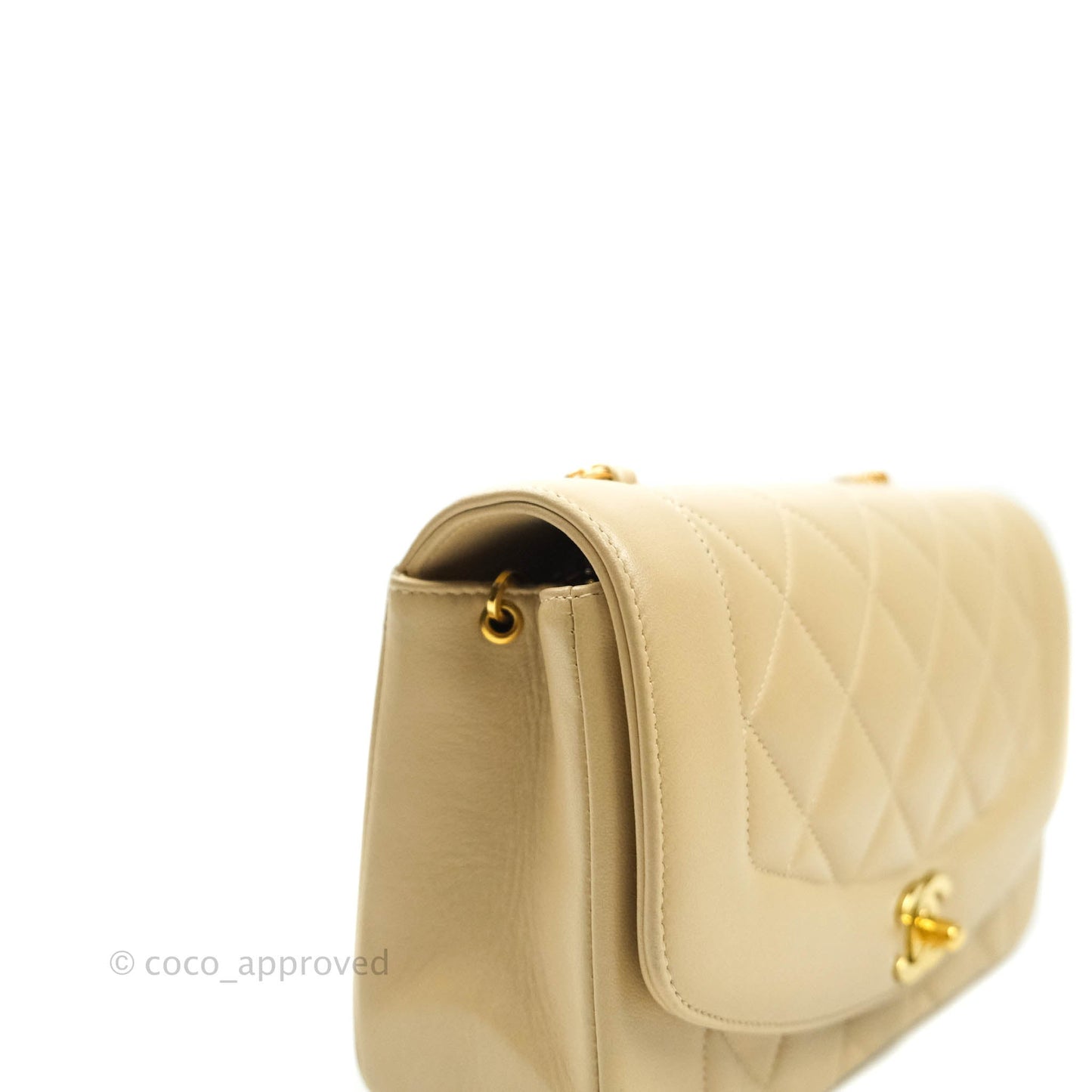 Chanel Vintage Small Quilted Classic Diana Flap Bag Beige Lambskin 24K Gold Hardware