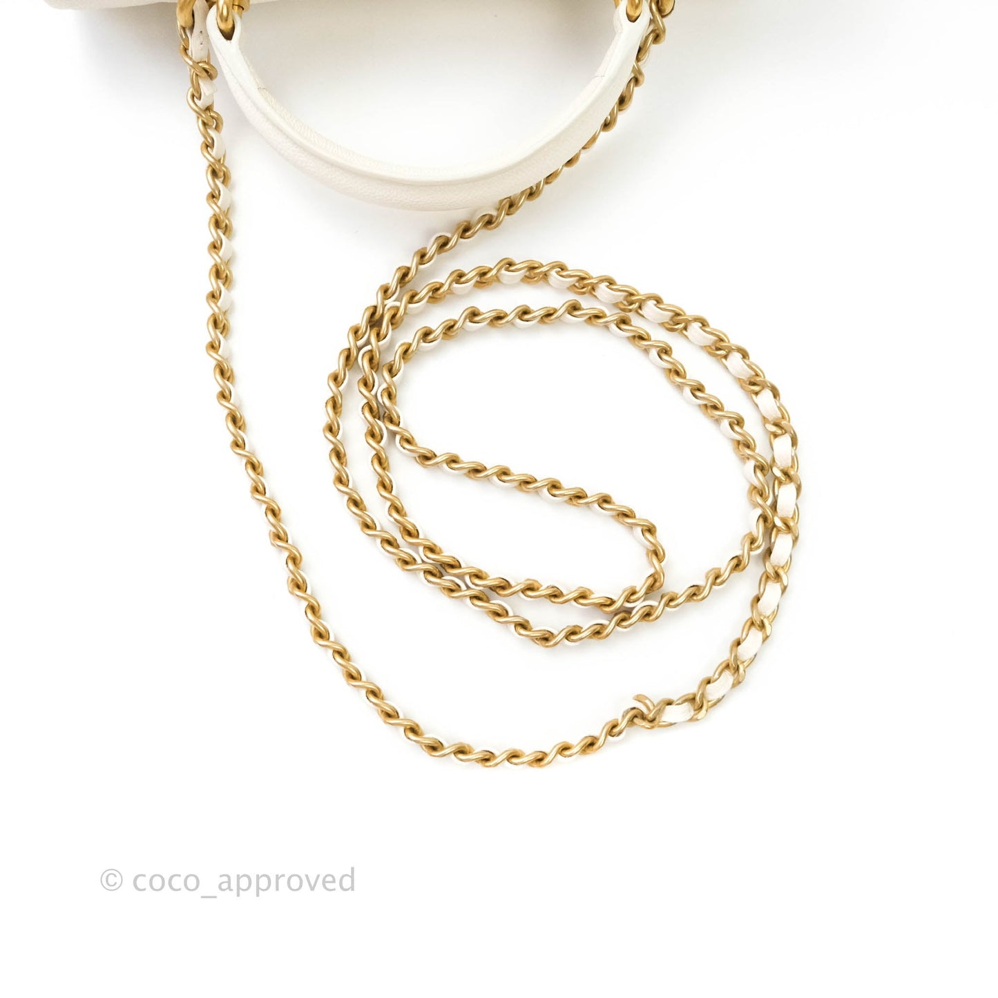 Chanel Top Handle Mini Rectangular Flap Bag White Caviar Aged Gold Hardware