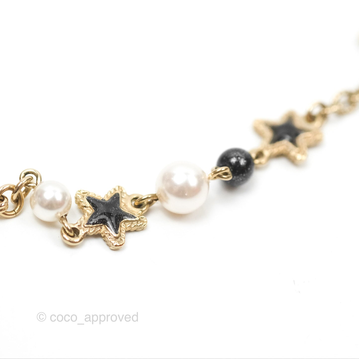 Chanel CC Pearl Star Black Pendant Bracelet Gold Tone 20S