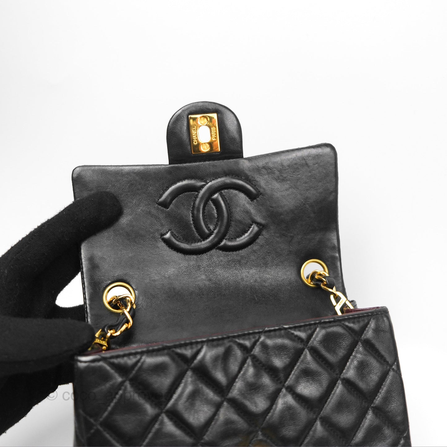 Chanel Vintage Mini Square Black Lambskin 24K Gold Hardware
