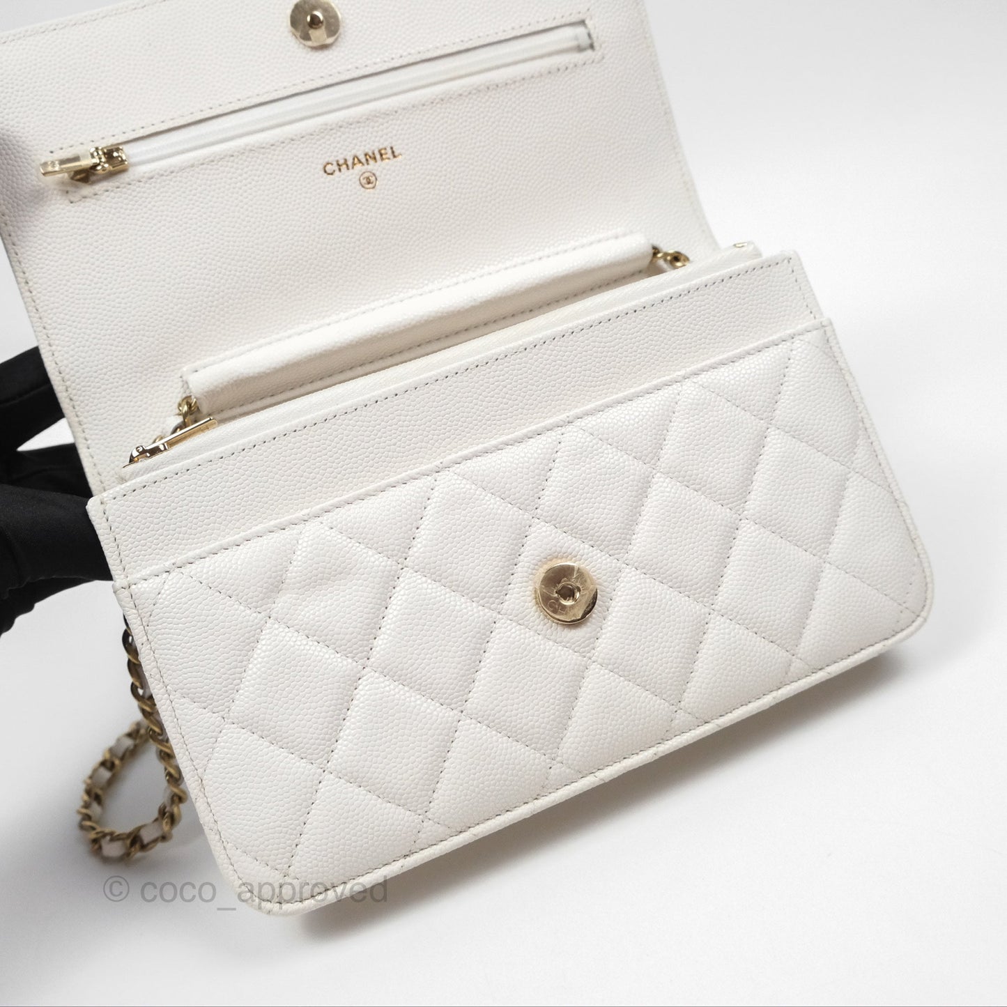 Chanel Quilted Classic Wallet on Chain WOC White Caviar Gold Hardware