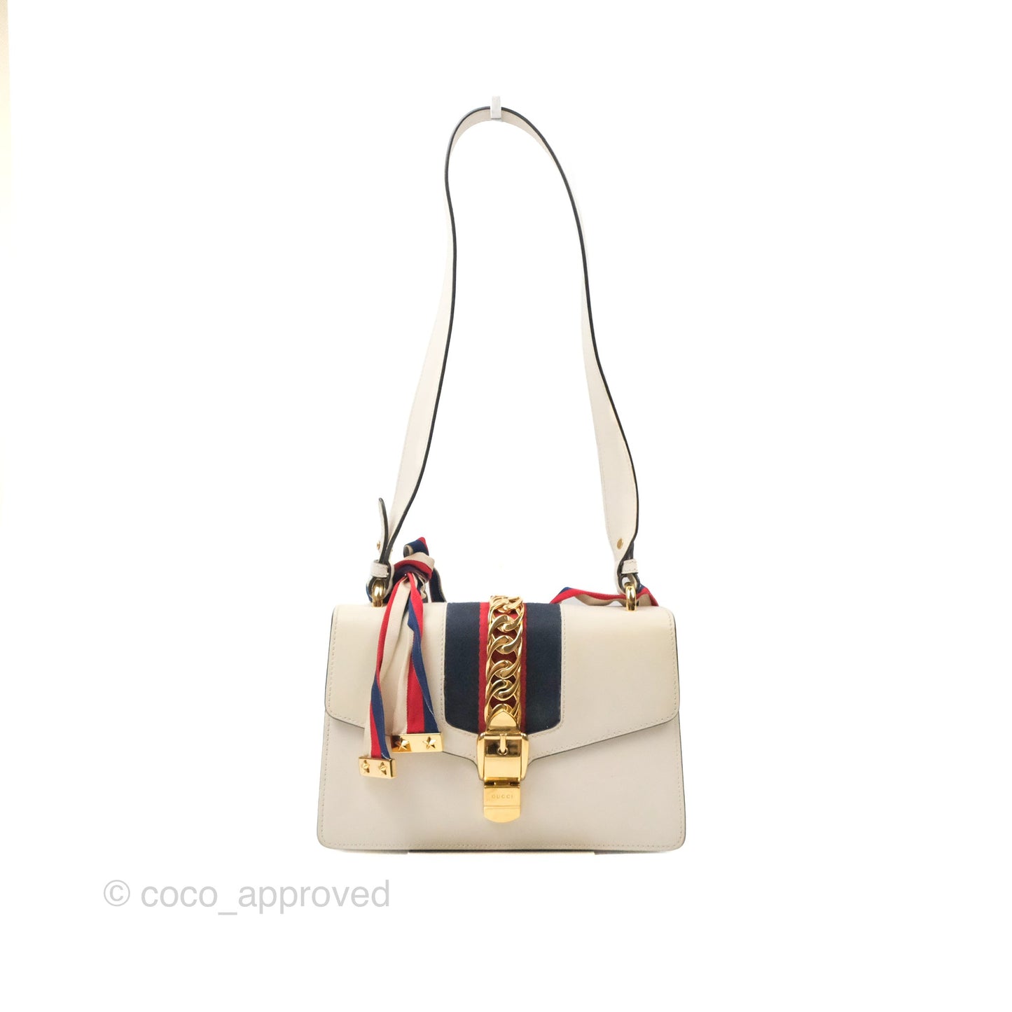 Gucci Calfskin Small Sylvie Shoulder Bag White