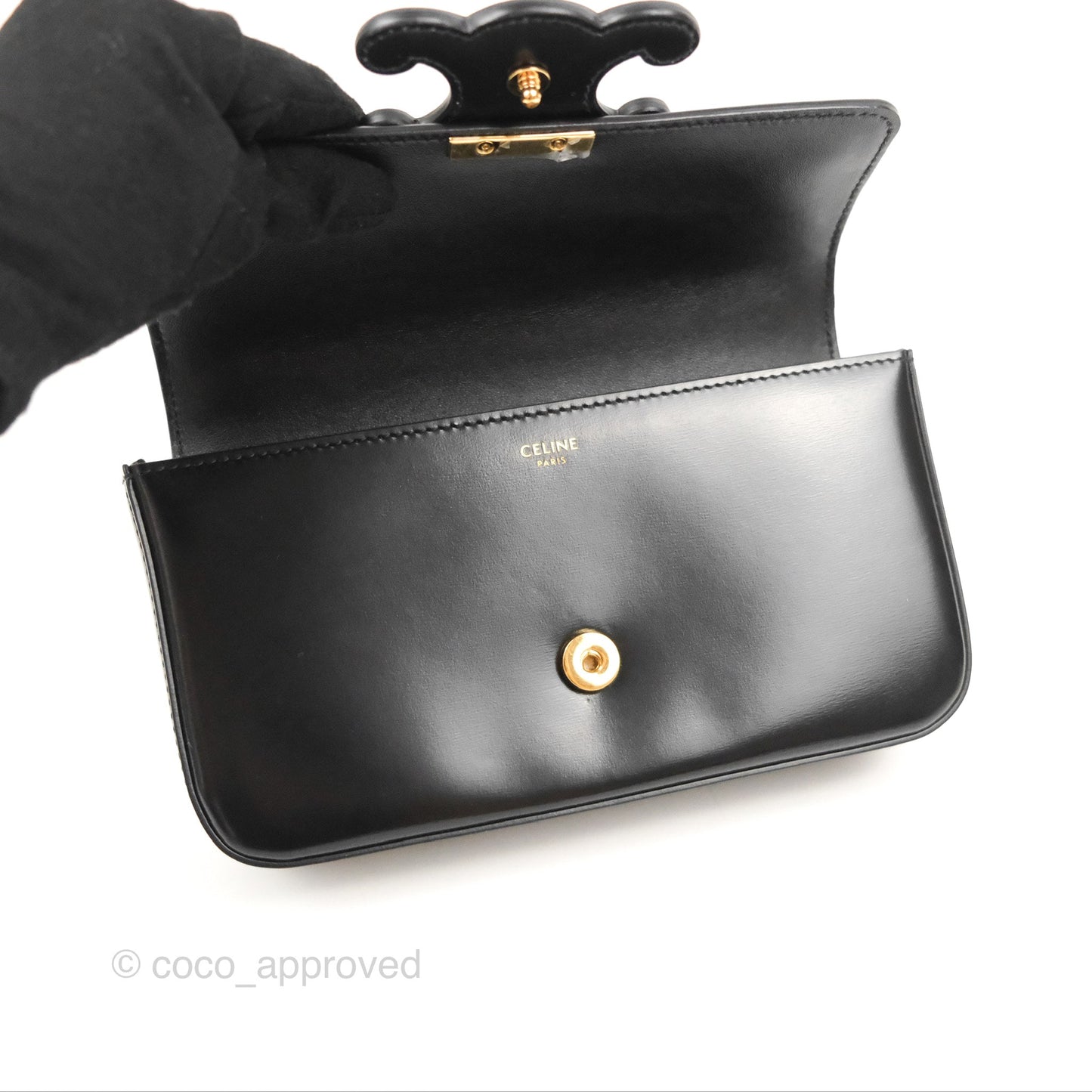 Celine Triomphe Chain Shoulder Bag Black Shiny Calfskin