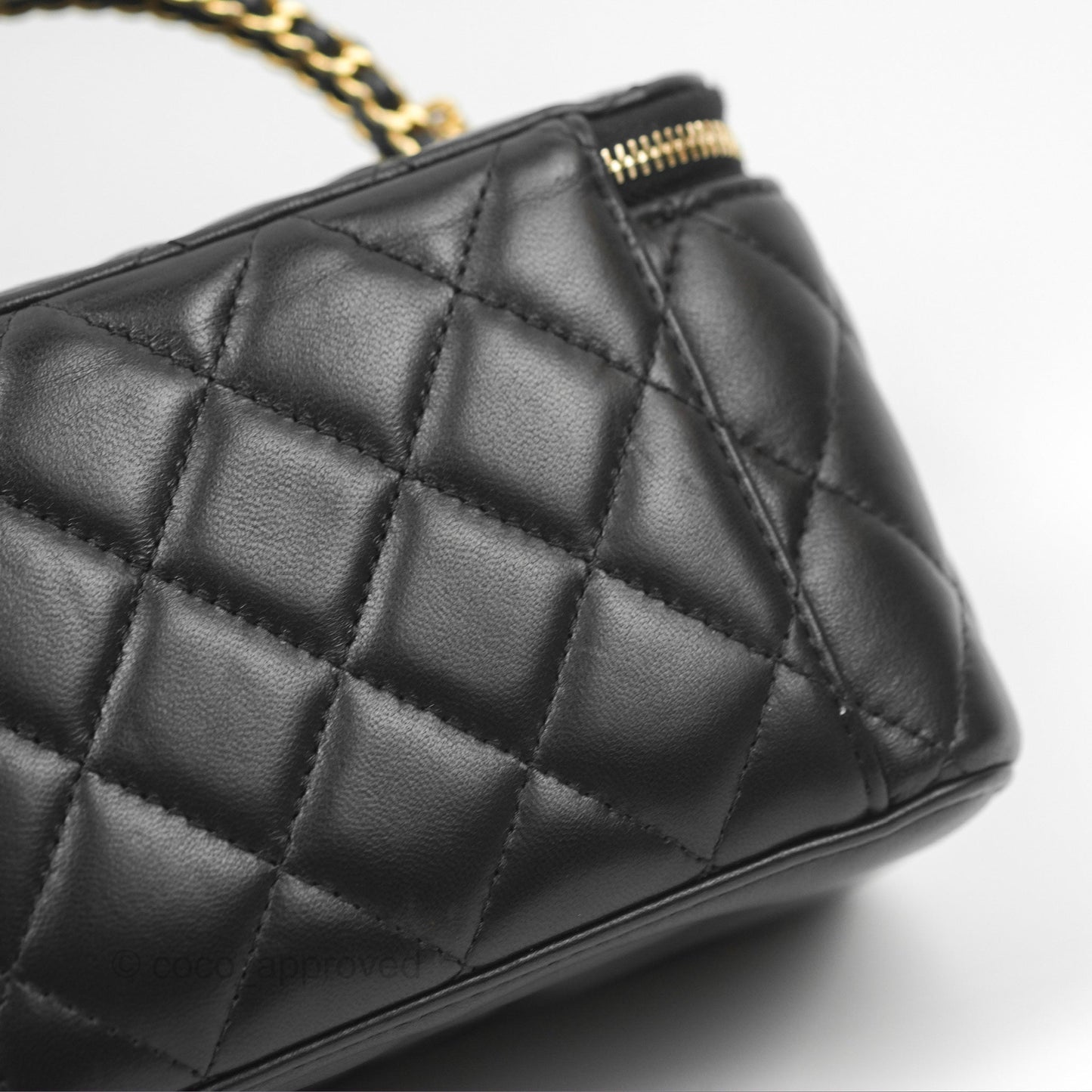 Chanel Vanity Rectangular with Top Handle Black Lambskin Aged Gold Hardware