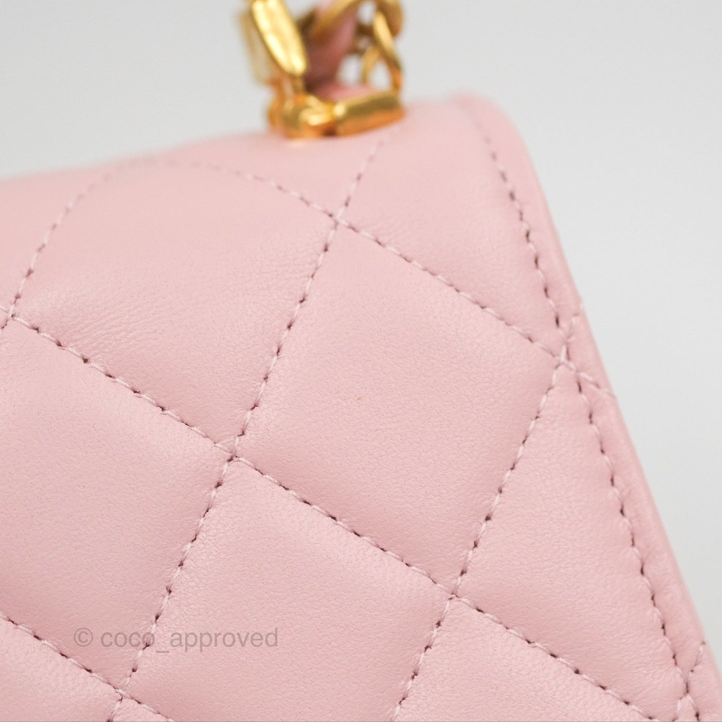 Chanel Enamel Top Handle Clutch with Chain Pink Lambskin Aged Gold Hardware 22B