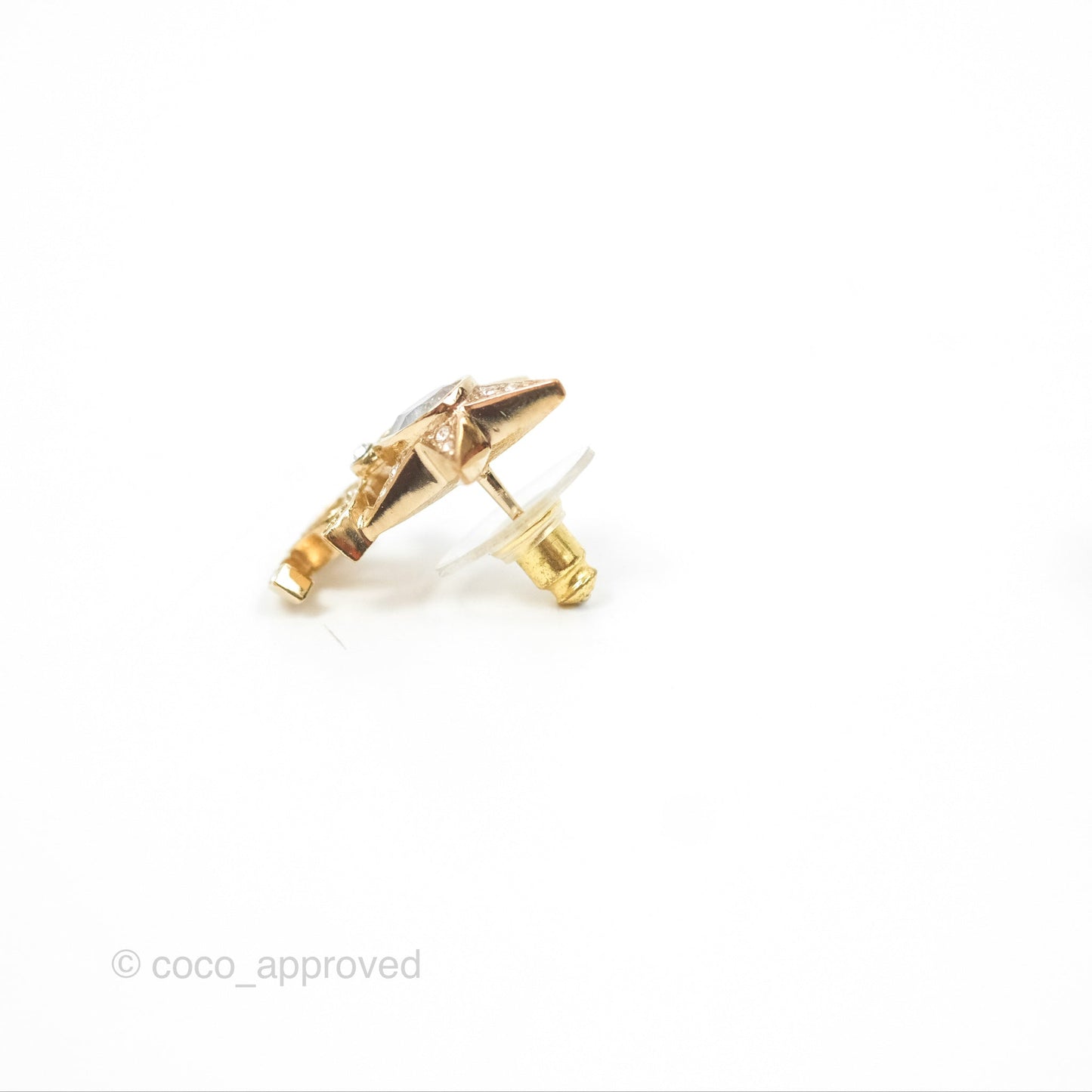 Chanel Crystal Star CC Earrings Gold Tone 23P