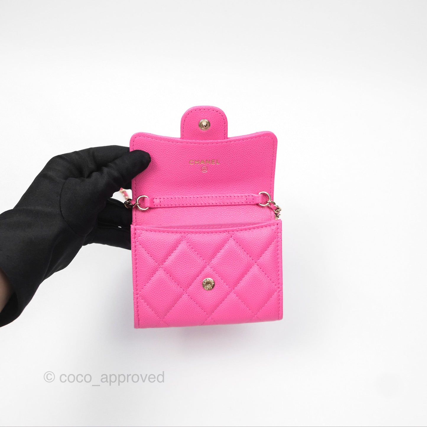 Chanel Mini Wallet With Chain Pink Caviar Gold Hardware
