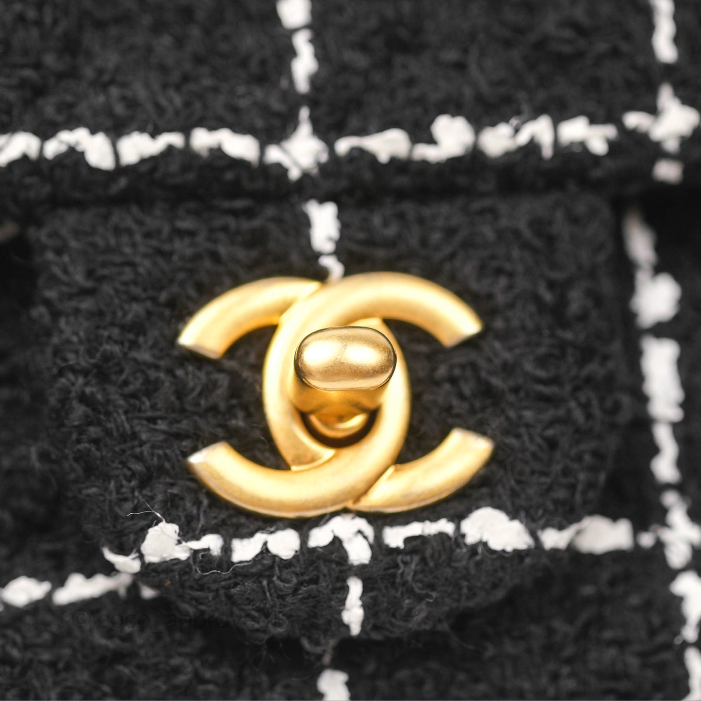 Chanel Mini Rectangular Pearl Crush Tweed Black White Grid Aged Gold Hardware
