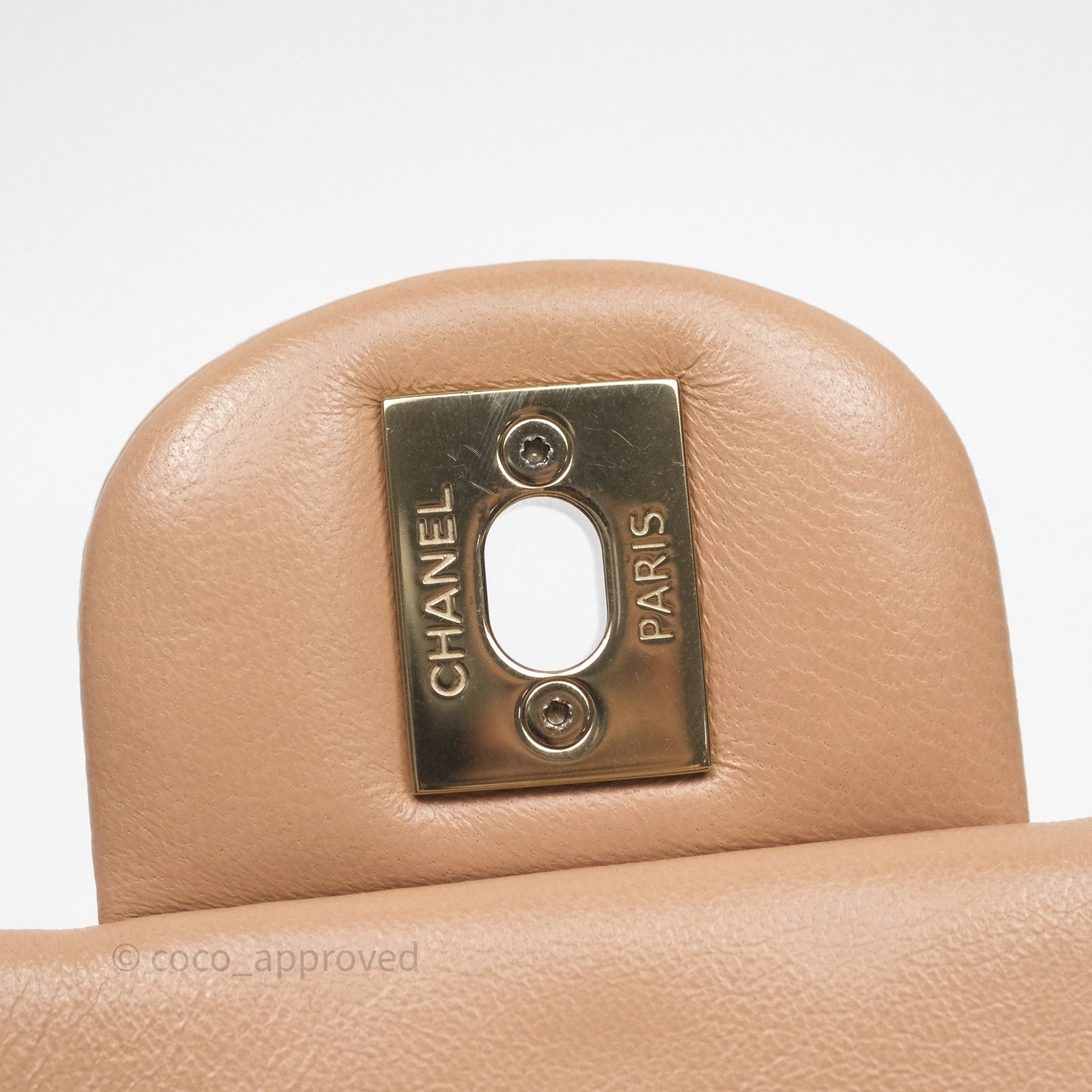 Chanel Mini Square Flap Quilted Beige Lambskin Gold Hardware