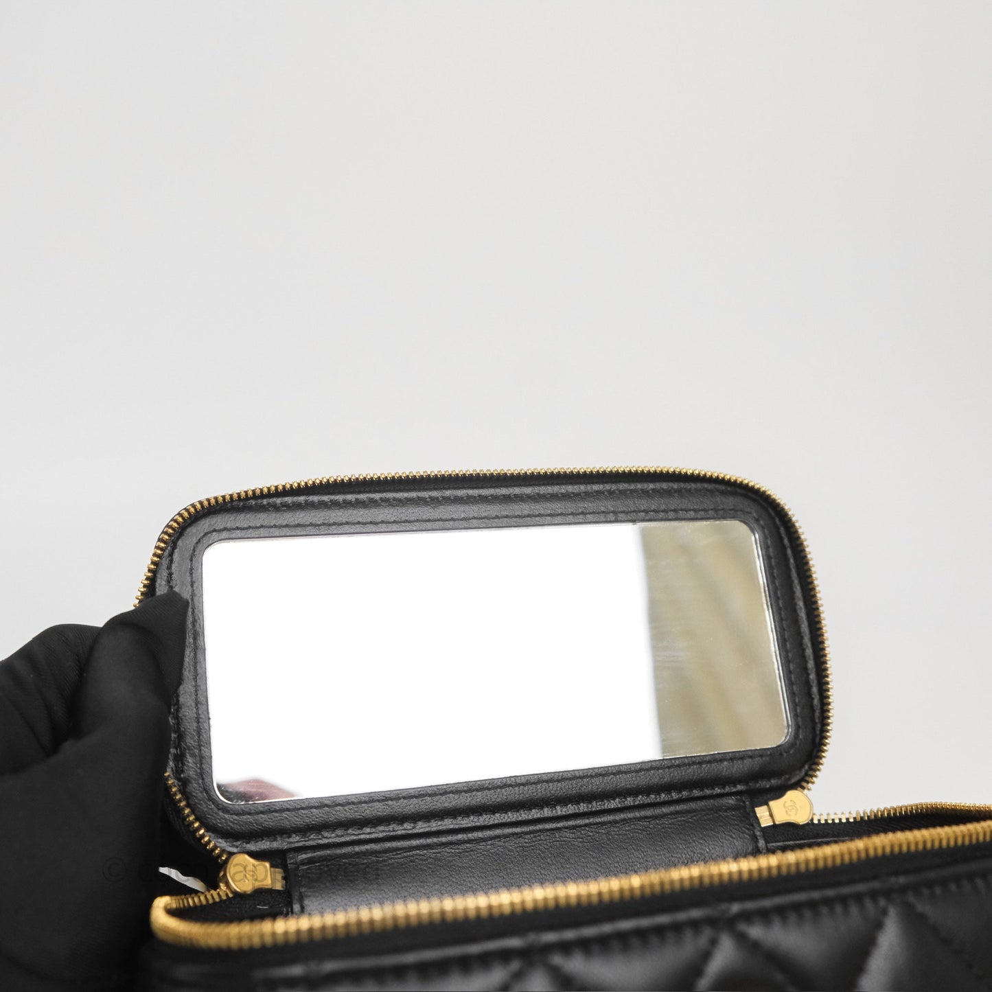 Chanel Vanity with COCO Heart Chain Black Lambskin Aged Gold Hardware