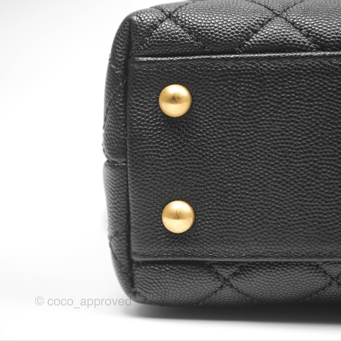 Chanel Small Coco Handle Quilted Black Caviar Aged Gold Hardware Lizard Handle