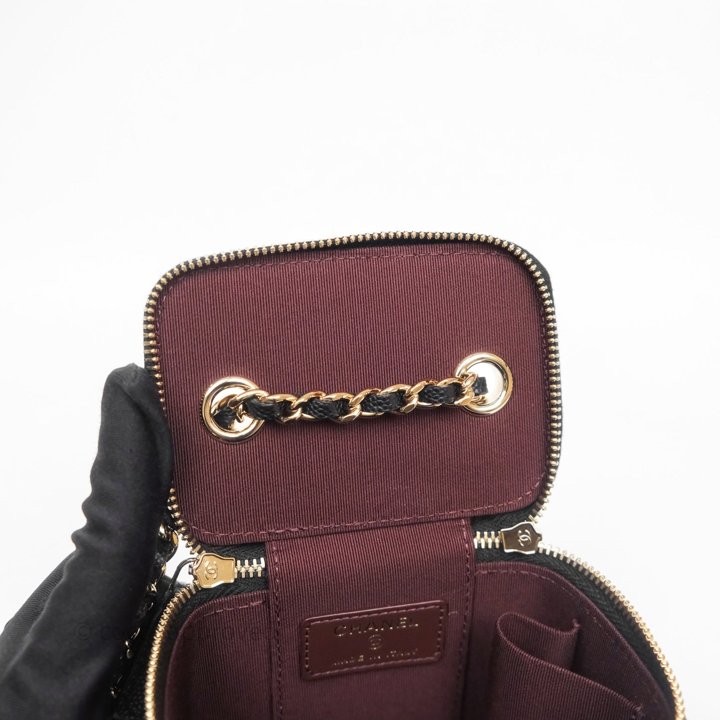 Chanel Mini Vanity With Chain Black Caviar Gold Hardware