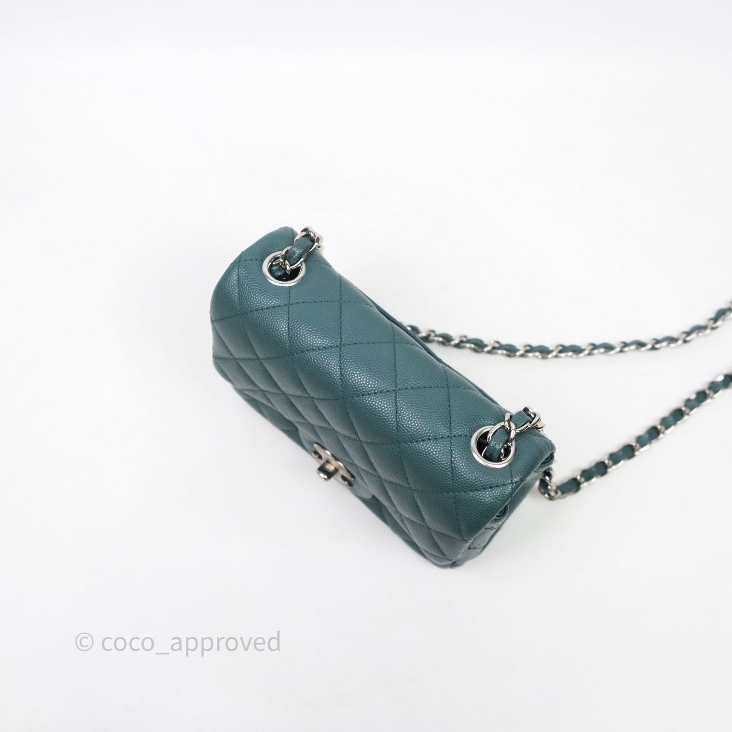 Chanel Quilted Mini Square Flap Dark Green Caviar Silver Hardware