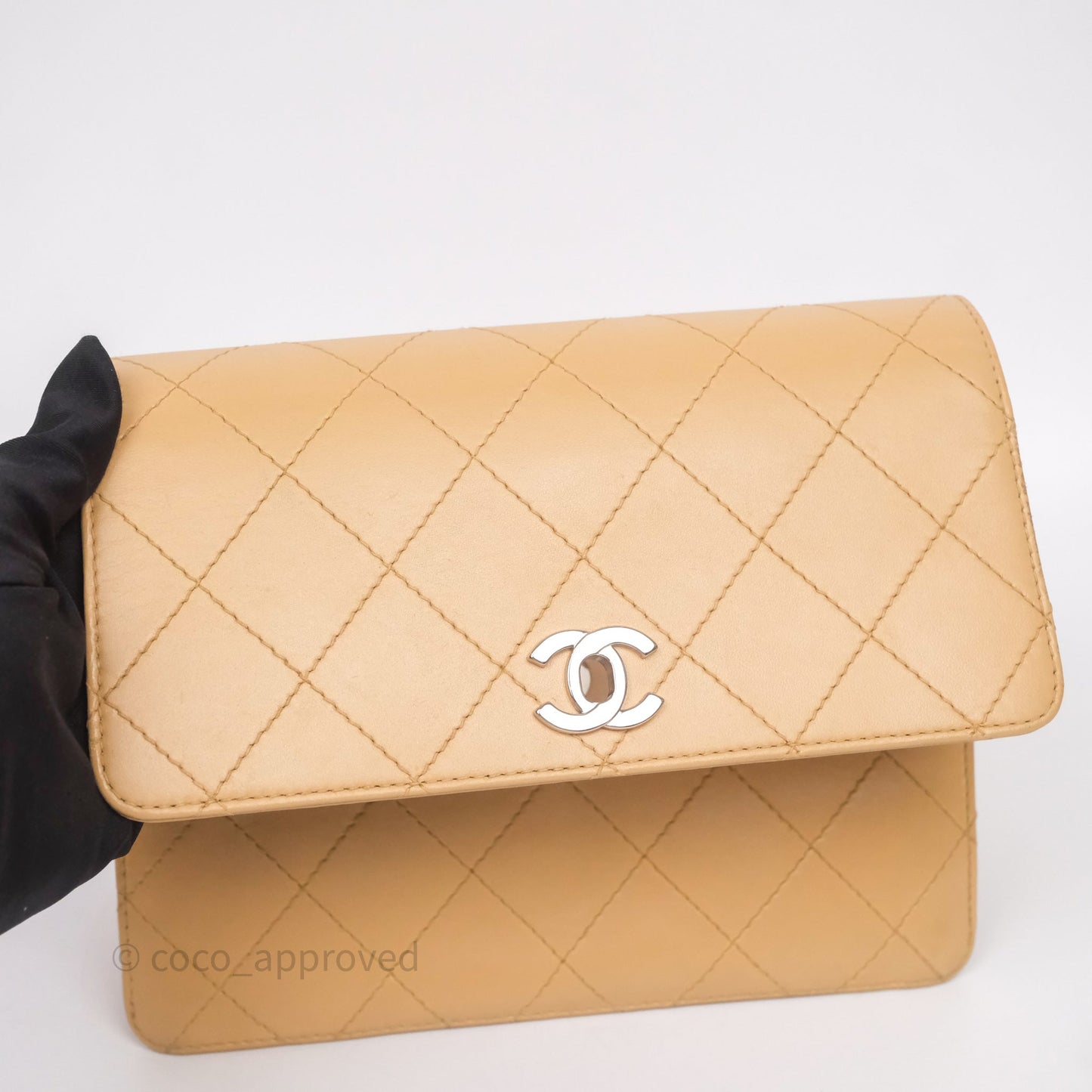 Chanel Vintage Quilted Kelly Shoulder Bag Beige Silver Hardware