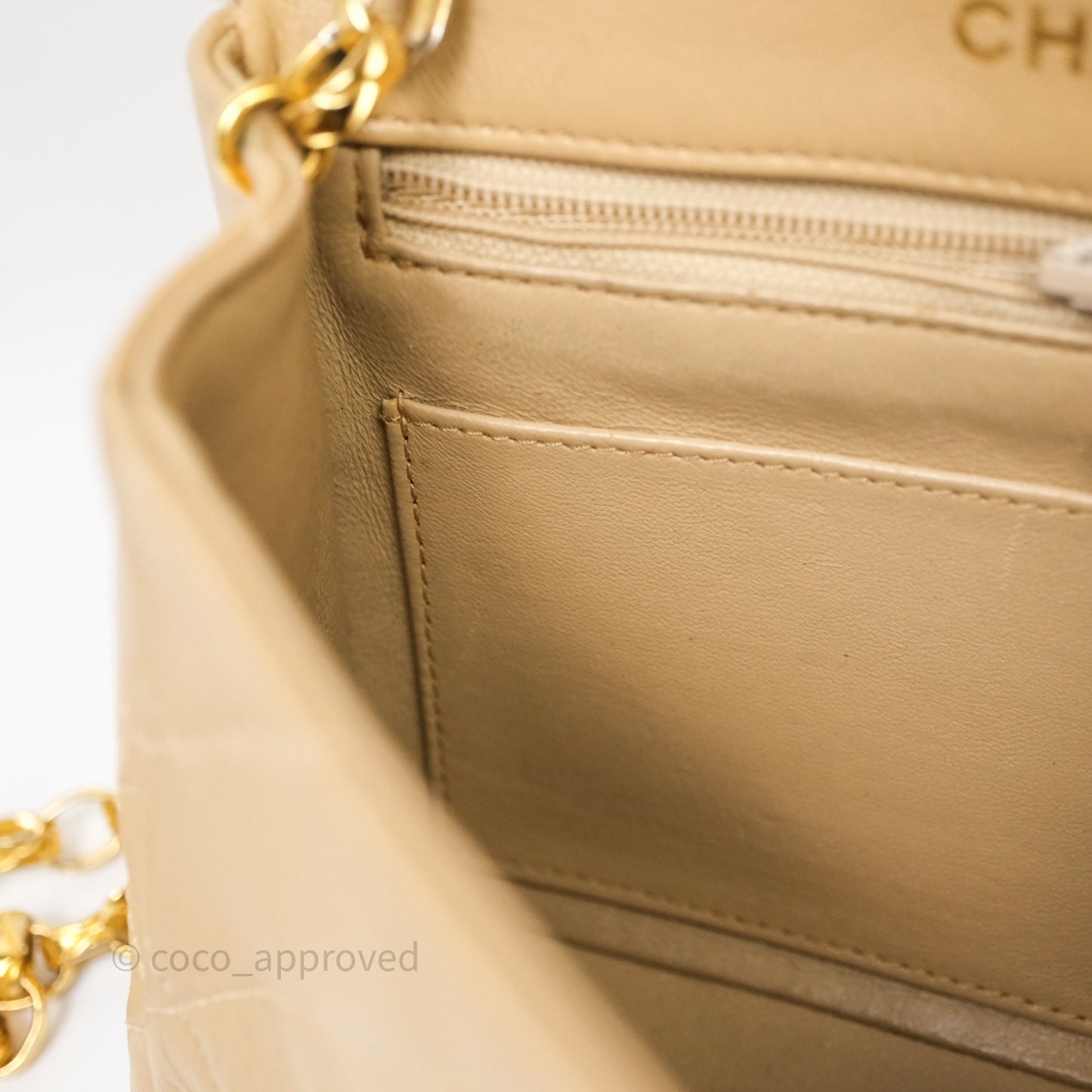 Chanel Vintage Mini Flap Bag Beige Lambskin Gold Hardware