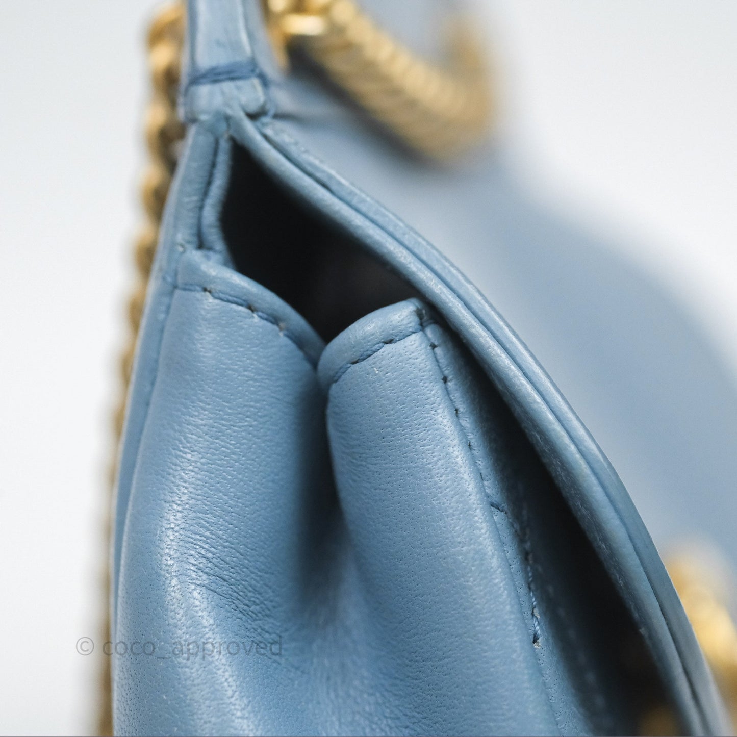 Chanel Curved Flap Bag Blue Lambskin Aged Gold Hardware