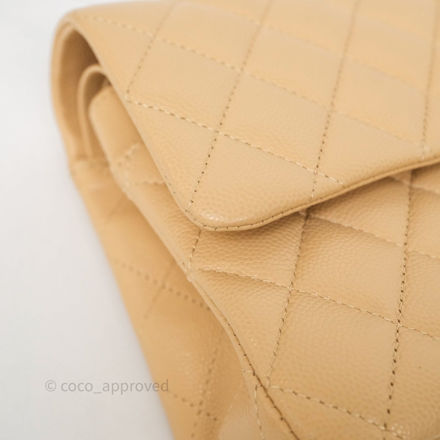 Chanel Classic M/L Medium Flap Quilted Beige Caviar Gold Hardware