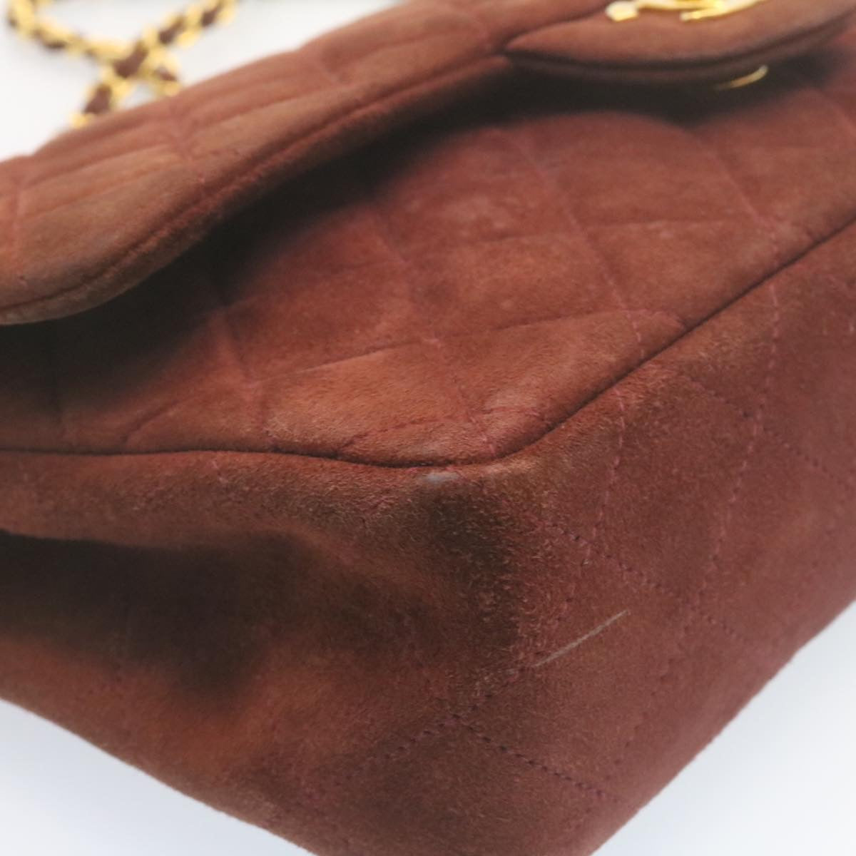 CHANEL Matelasse 25 Double Flap Chain Suede Shoulder Bag Brown CC  22346A