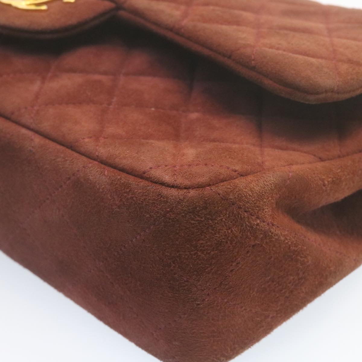CHANEL Matelasse 25 Double Flap Chain Suede Shoulder Bag Brown CC  22346A