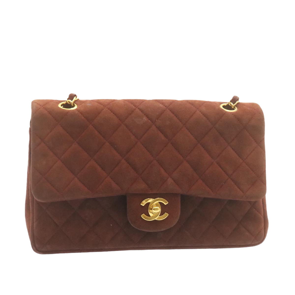 CHANEL Matelasse 25 Double Flap Chain Suede Shoulder Bag Brown CC  22346A
