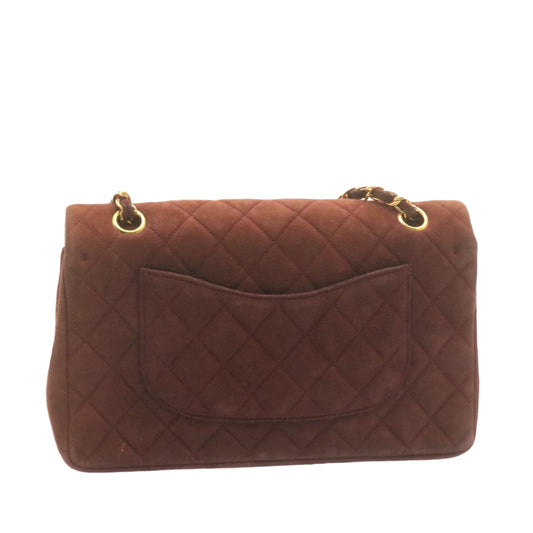 CHANEL Matelasse 25 Double Flap Chain Suede Shoulder Bag Brown CC  22346A