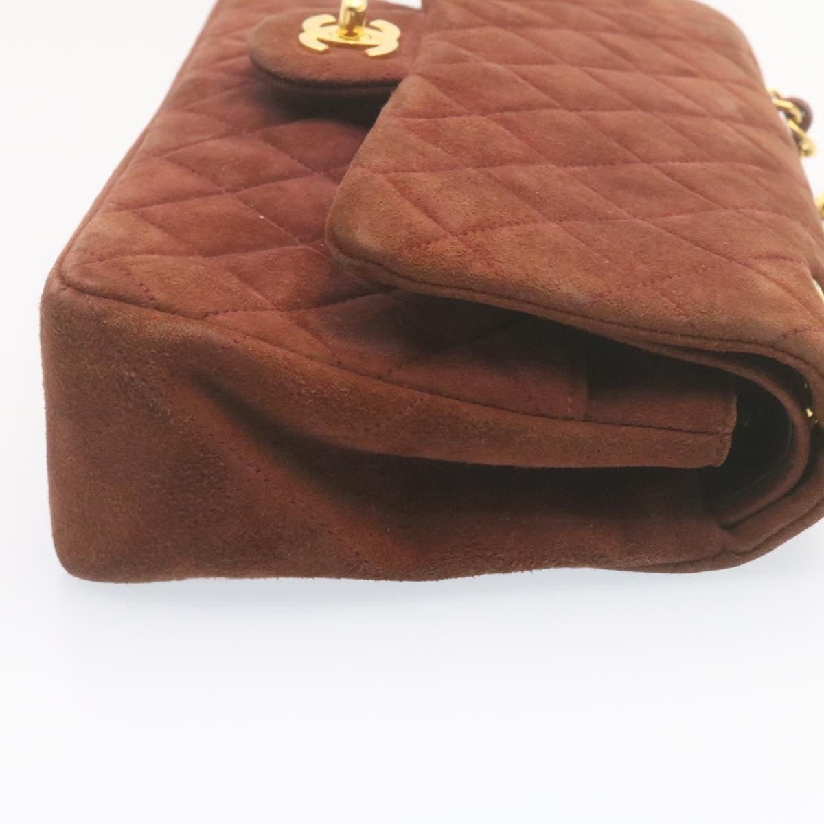 CHANEL Matelasse 25 Double Flap Chain Suede Shoulder Bag Brown CC  22346A