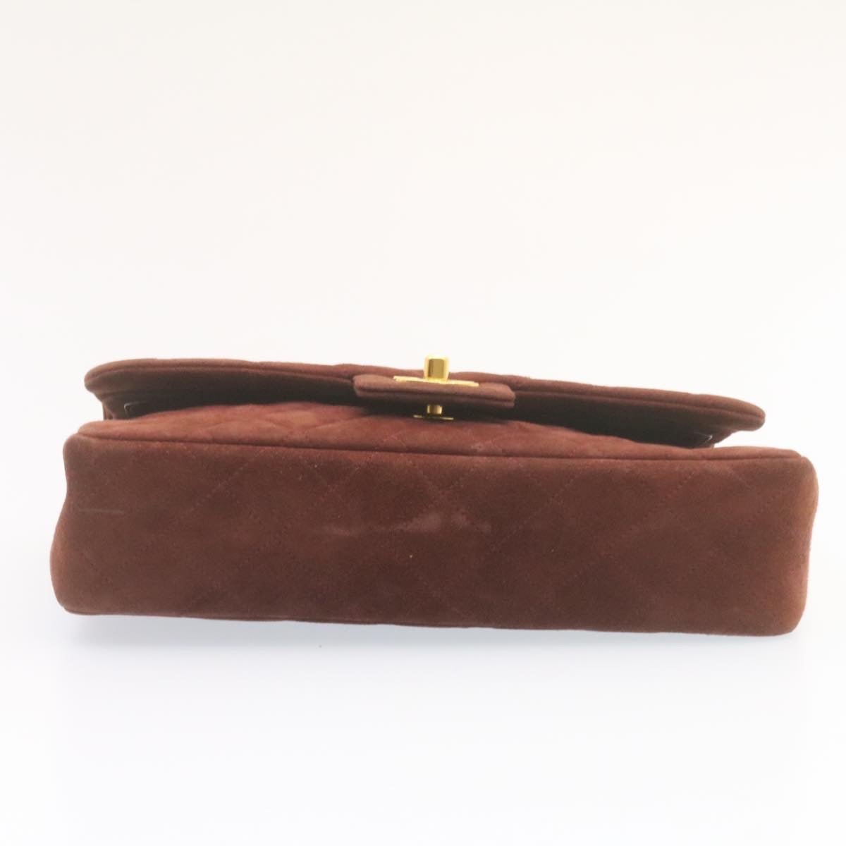 CHANEL Matelasse 25 Double Flap Chain Suede Shoulder Bag Brown CC  22346A
