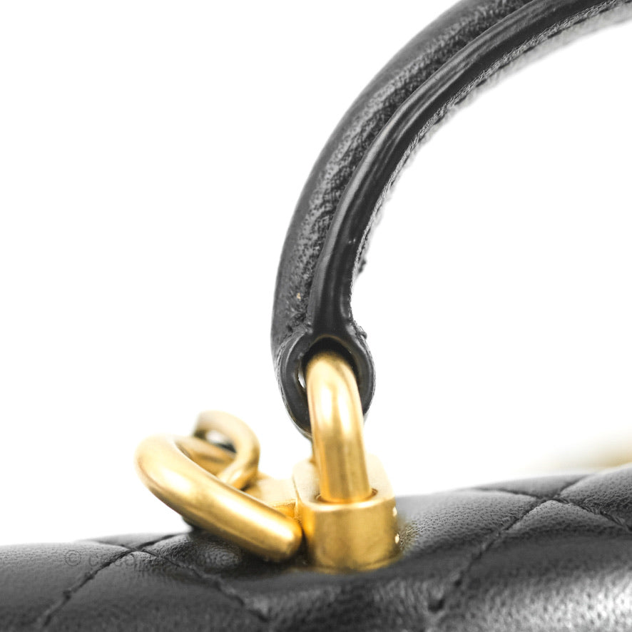Chanel Mini Handle Flap Coin Purse With Chain Black Lambskin Gold Hardware