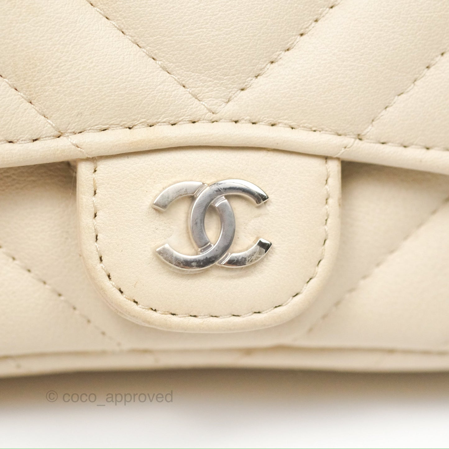 Chanel Mini Card Holder Chain Belt Bag Chevron Ivory Calfskin Silver Hardware