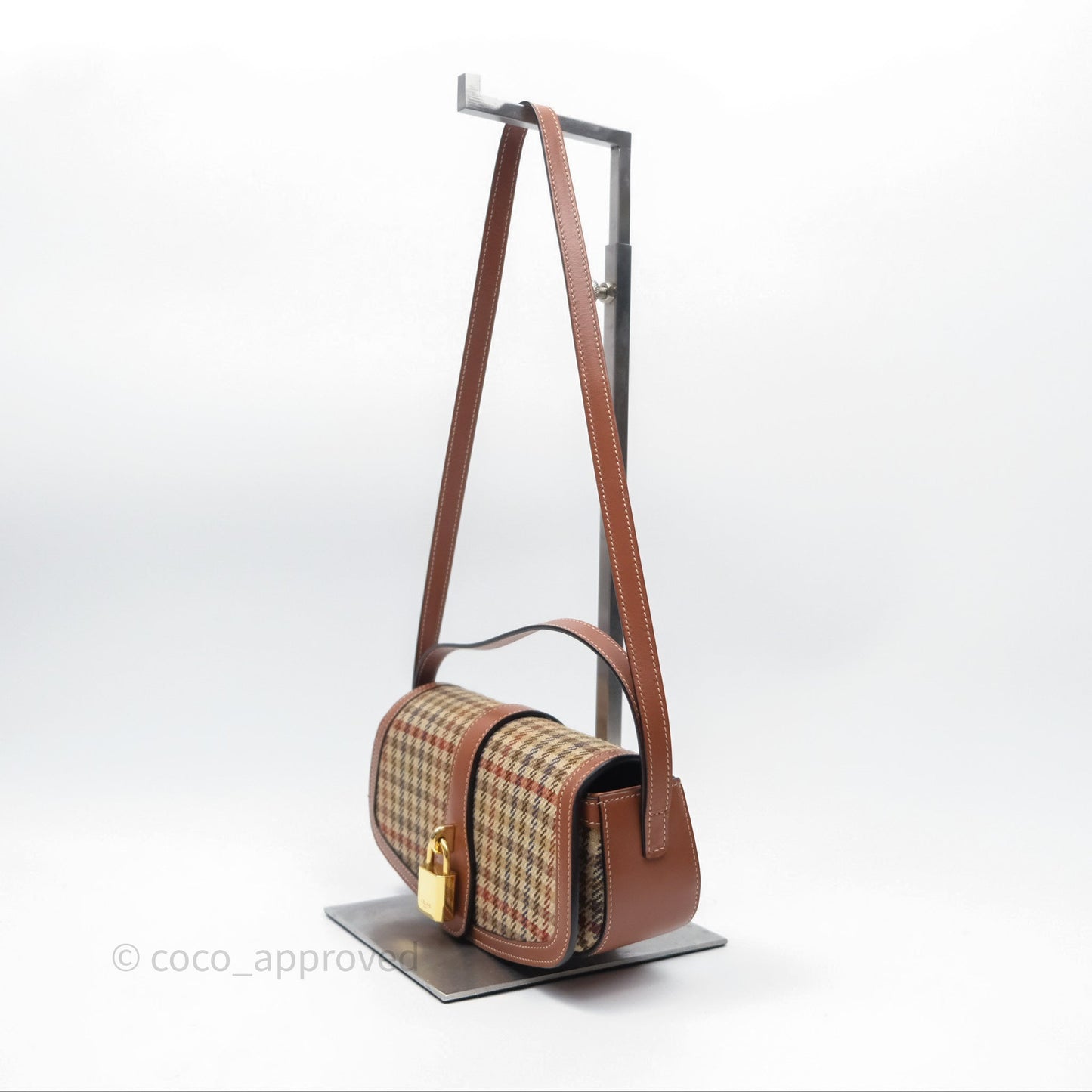 Celine Clutch on Strap in Tartan Textile and Natural Calfskin
