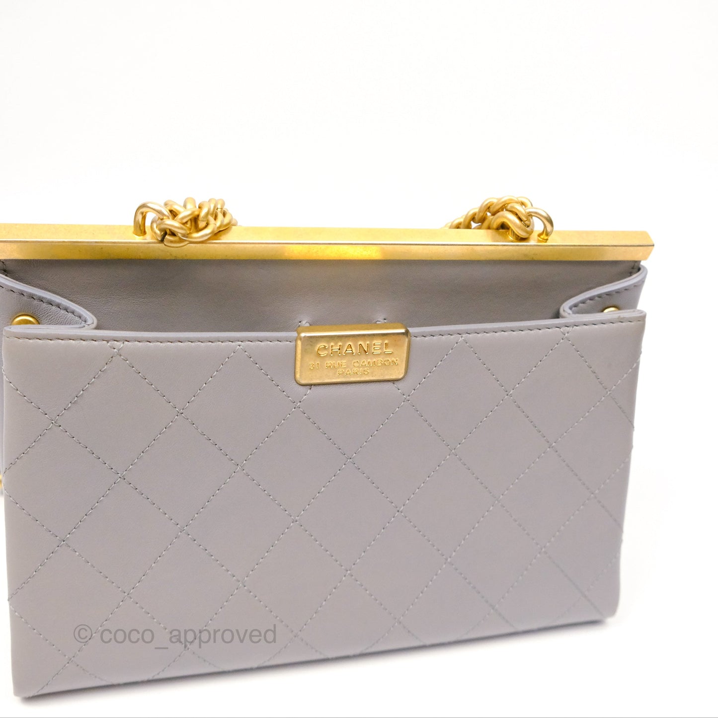 Chanel Small Quilted Coco Luxe Flap Bag Grey Calfskin Aged Gold Hardware