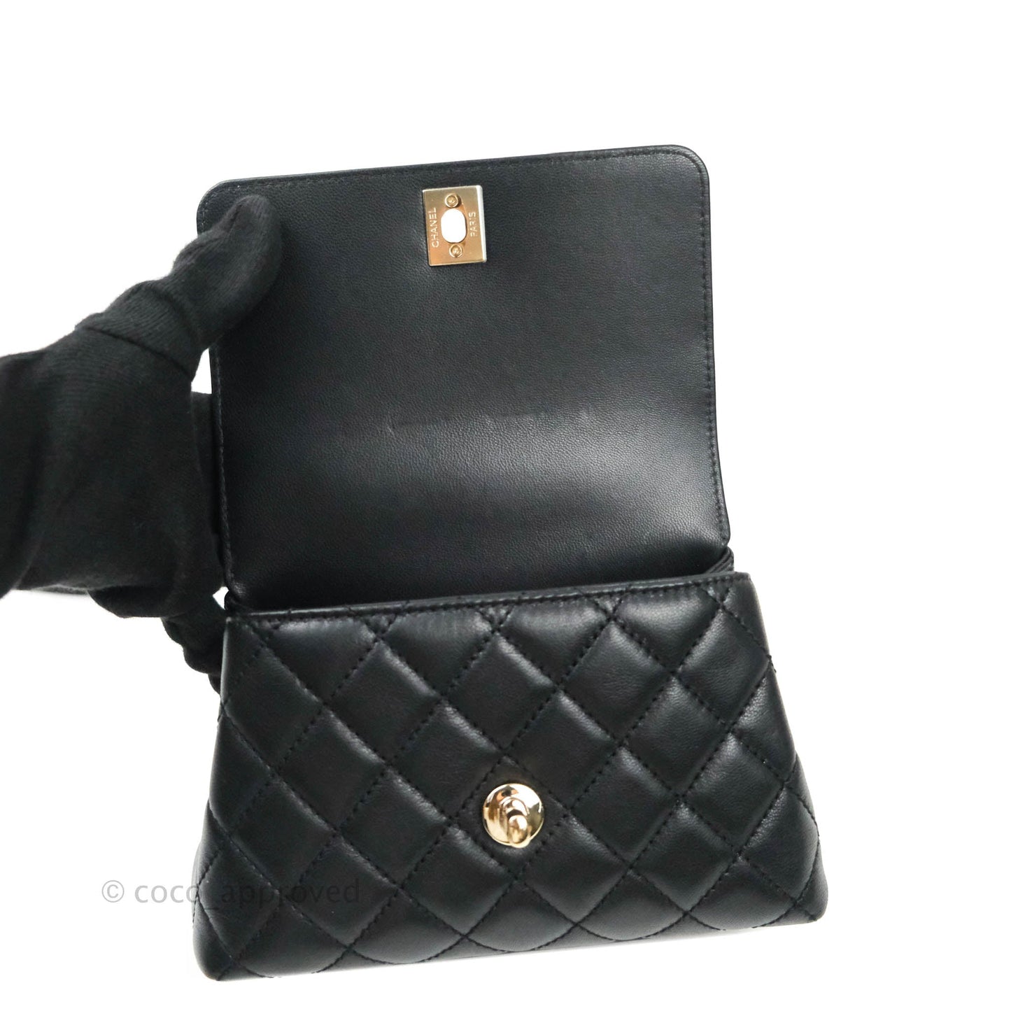 Chanel Quilted Extra Mini Rainbow Coco Handle Bag Lambskin Black Gold Hardware