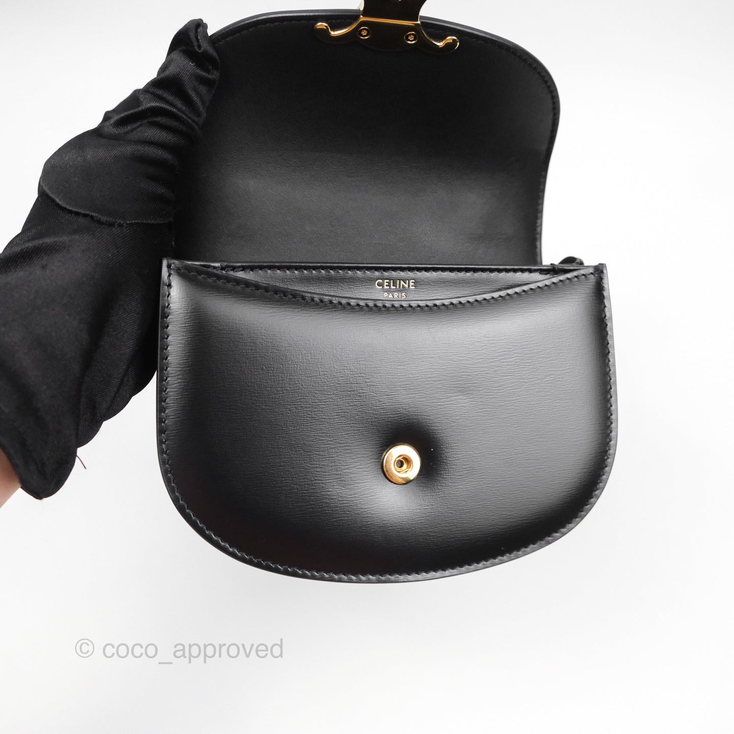 Celine Mini Besace Clea in Shiny Calfskin Black