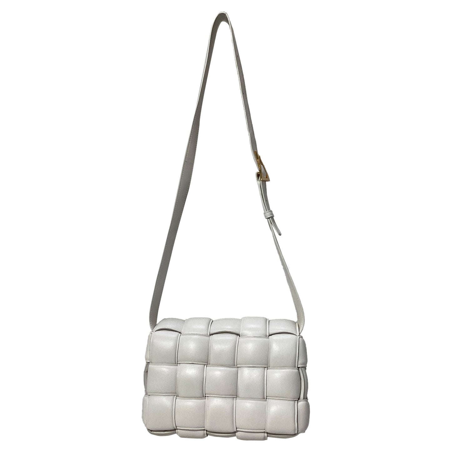 Luxury Bottega Veneta Classic Padded Cassette Shoulder Bag in White Lambskin Leather