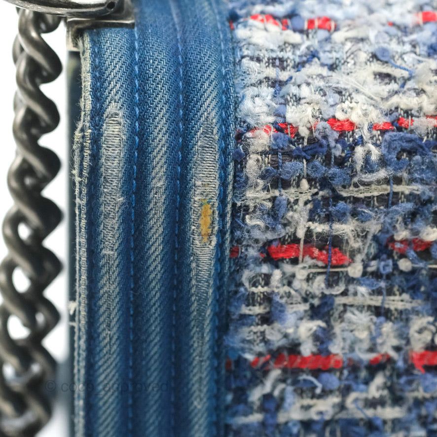 Chanel Medium Boy Blue Denim Tweed Ruthenium Hardware