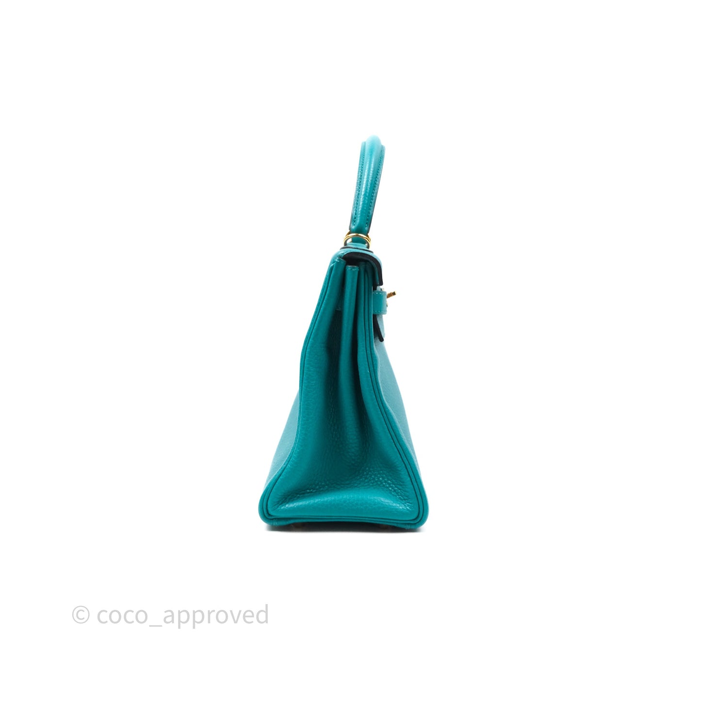 Hermès Kelly 28 Retourne Bleu Paon 7F Clemence Gold Hardware
