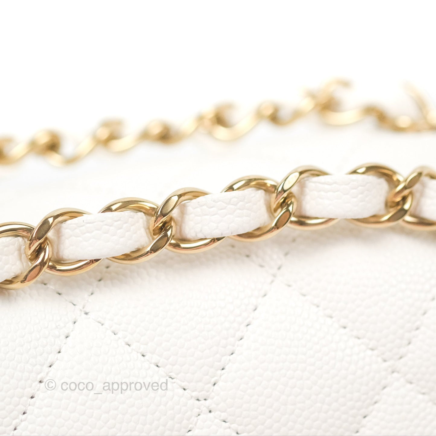 Chanel Classic M/L Medium Flap Quilted White Caviar Gold Hardware