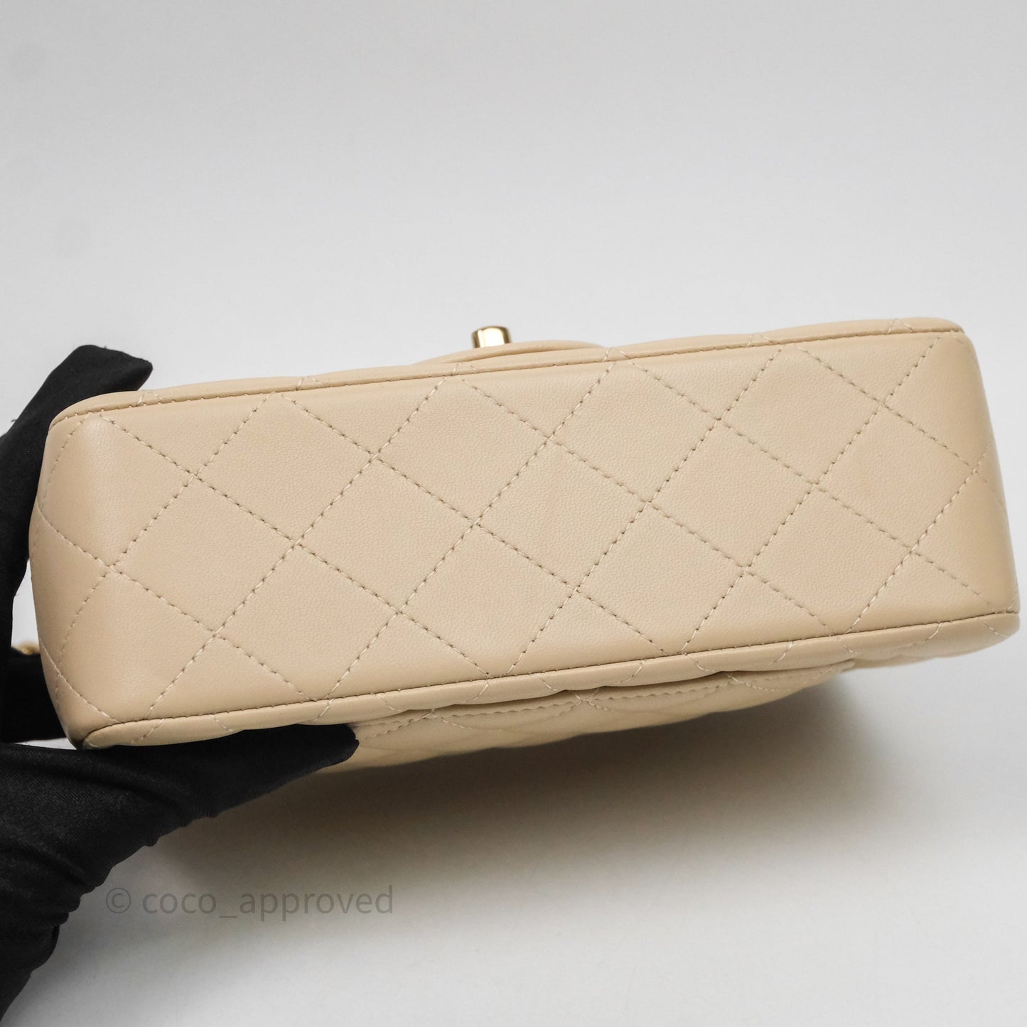 Chanel Top Handle Mini Rectangular Flap Beige Lambskin Shiny Gold Hardware