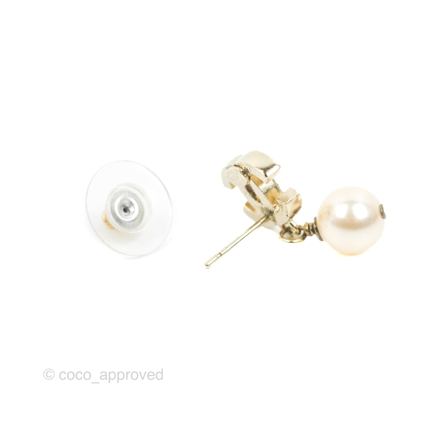 Chanel CC Pearl Drop Earrings Gold 13V